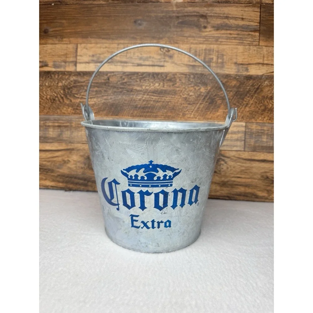 Lot Of 2 Corona Extra Beer Ice Bucket 5 Qt Galvanized Metal Party Bucket Vintage